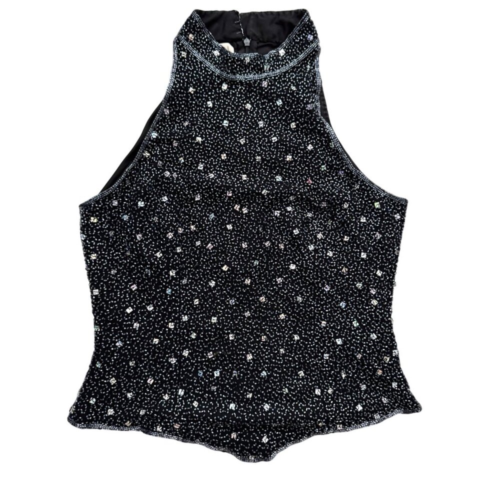 VTG SEAN Collection 100% pure silk all sequin cocktail top black sz L